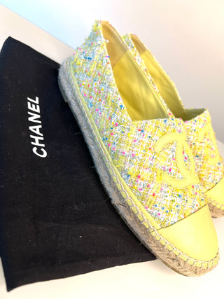 Chanel Yellow Leather and Tweed CC Espadrilles Flats – Size 39 UK 6