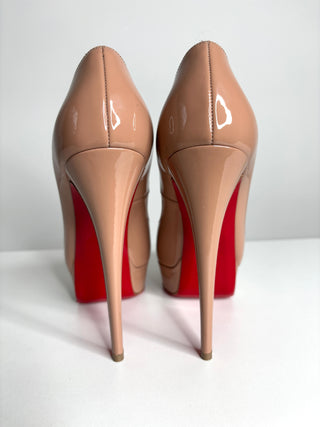 Christian Louboutin Lady Peep 150 Nude Patent Platform Heels 39.5 UK6.5