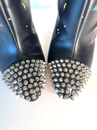 Christian Louboutin 'Love Is A Boot’ 100 Black Leather Spike Toe Ankle Boots 39.5 UK6.5