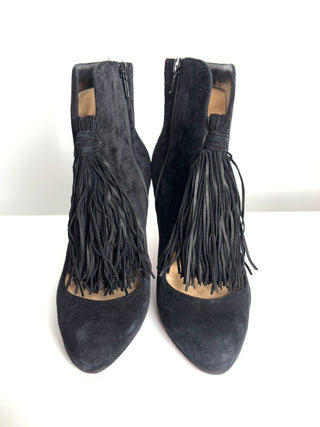 Christian Louboutin Christina 85 Tassel Black Suede Boots 38 UK5