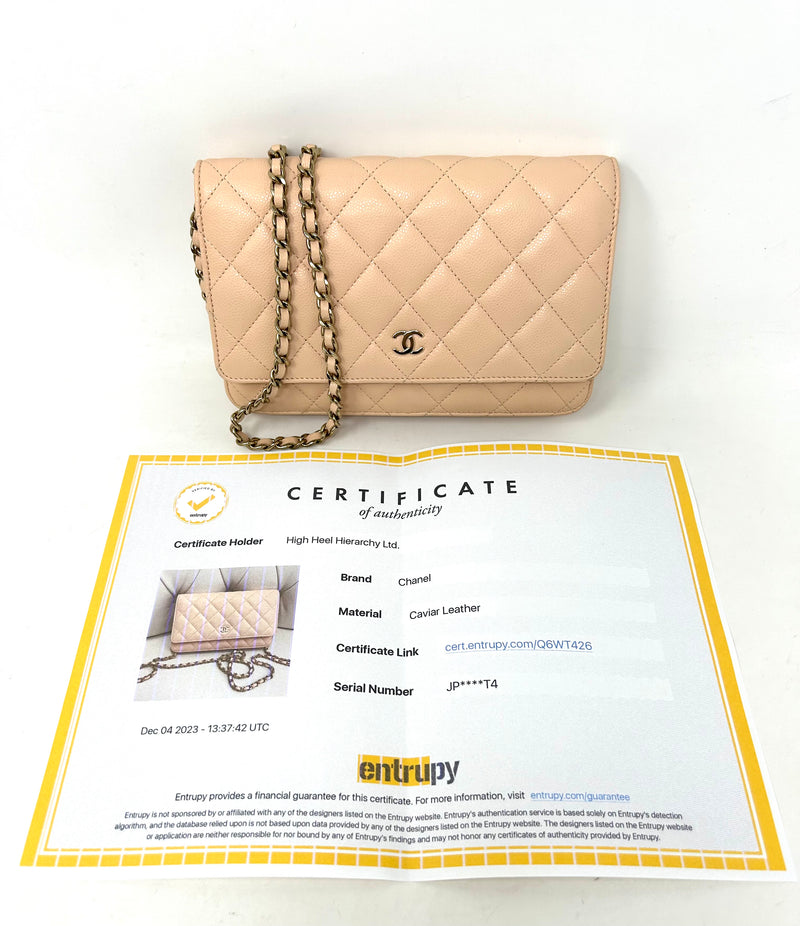 Chanel Beige Quilted Wallet On Chain