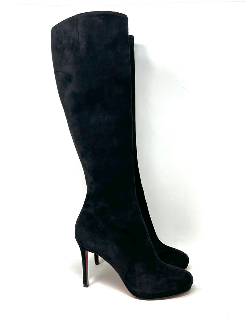 Christian Louboutin Botalili 100 Black Suede Tall Heel Boots 36.5