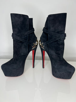 Christian Louboutin Equestria 160 Black Suede Platform Ankle Boots 37.5 UK4.5