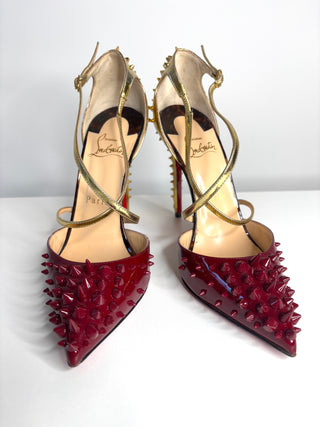 Christian Louboutin Goldocross Spike 100 Patent Leather Heels 37.5 UK4.5