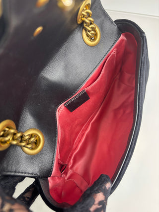 Gucci Preloved GG Marmont Black Velvet Small Shoulder Bag
