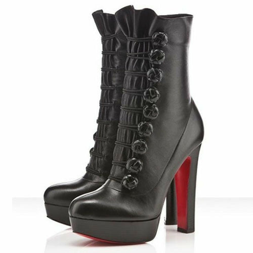 Christian Louboutin Black Leather Ankle Boots 