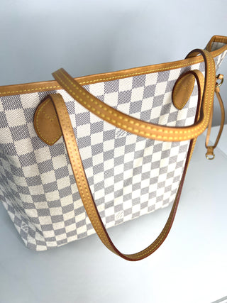 Louis Vuitton Neverfull MM Damier Azur Tote Bag & Matching Pouch