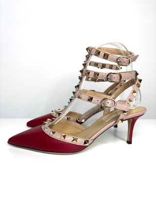 Valentino Garavani Rockstud 65 Caged Burgundy Leather Pumps 36 UK3