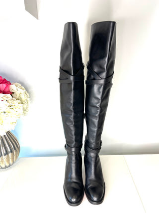 Christian Louboutin Preloved Karialta 70 Black Leather Over-The-Knee Boots 39 UK6