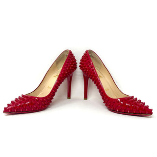 Christian Louboutin Pigalle Spikes 100 Red Patent Leather Pump Heels 37.5 UK 4.5