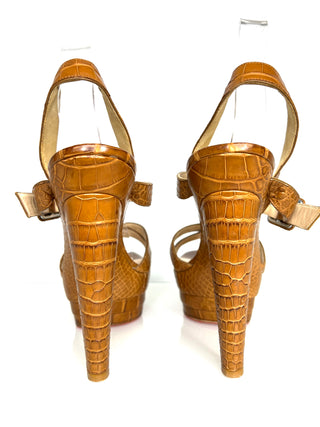 Christian Louboutin Preloved Brown Croc-Embossed Platform Sandals 39 UK6