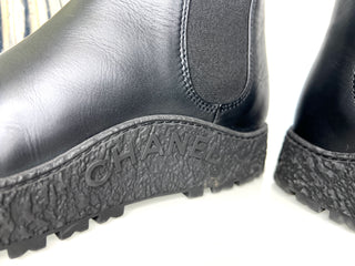 Chanel Preloved Black Leather CC Chelsea Boots 39 UK6