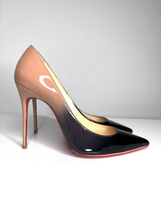 Christian Louboutin Kate 100 Black Nude Degrade Patent Heels 38 UK5