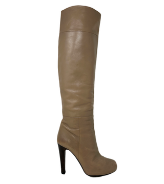 Dolce & Gabbana Taupe Smooth Leather Knee High Pull On Heel Boots