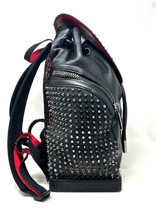 Christian Louboutin Explorafunk Black Leather Spike Drawstring Flap Backpack