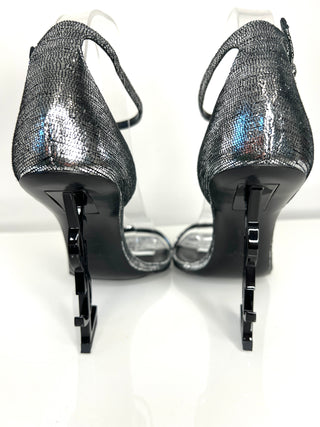 Saint Laurent Opyum Silver YSL Heel Sandals 39 UK6