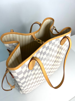 Louis Vuitton Neverfull MM Damier Azur Tote Bag & Matching Pouch