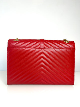 Saint Laurent YSL Pre-Loved Large Envelope Red Chevron Quilted Leather Shoulder Bag