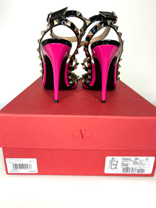 Valentino Garavani Preloved Rockstud Caged Pump 100 Pink Patent Leather Heels 37.5 UK4.5