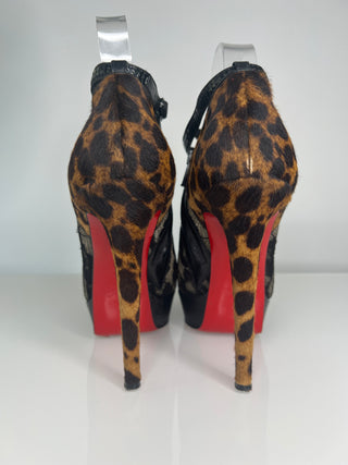 Christian Louboutin Bridget Lace Leopard Platform Ankle Bootie 38 UK5