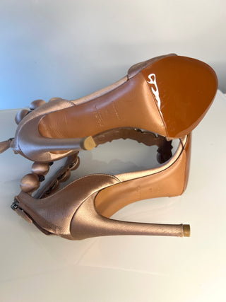 Alaïa La Bombe Embellished Metallic Satin Sandals – Size 36 UK 3