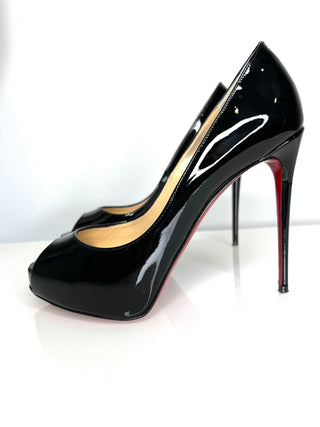 Christian Louboutin Preloved New Very Prive 120 Black Patent Peep-Toe Platform Heels 37.5