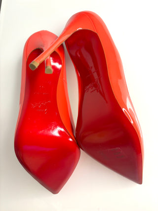 Christian Louboutin So Kate 120 Coral Orange Red Patent Heels 40 UK7