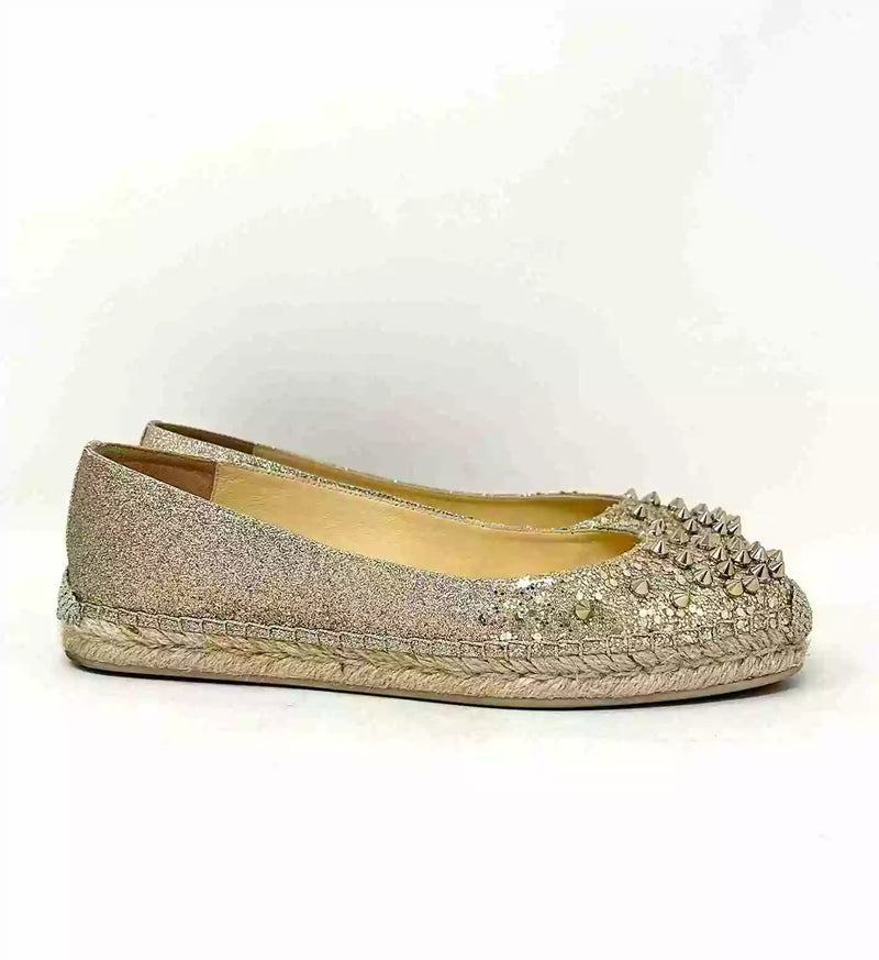 Christian Louboutin Aliochette Gold Glitter Flat Espadrille Pumps 37 UK 4