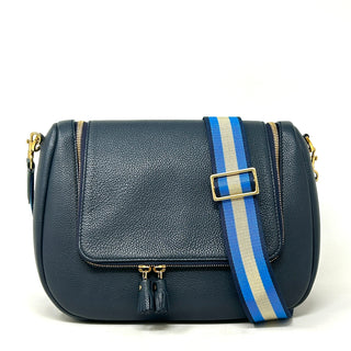 Anya Hindmarch Navy Grained Leather Satchel Cross Body Bag