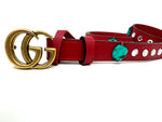 Red Leather Belt with Green and Silver Strass 95 / 38