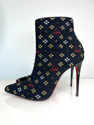 Christian Louboutin So Kate Booty 100 Jacq Loubi in The Sky Black Ankle Boots 38 UK5