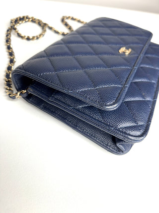 Chanel Wallet On Chain Navy Caviar Gold Tone Hardware Crossbody Bag WOC