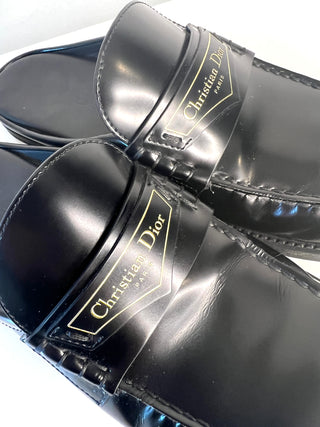 Christian Dior Boy Black Leather Mules Loafers 38.5 UK5.5