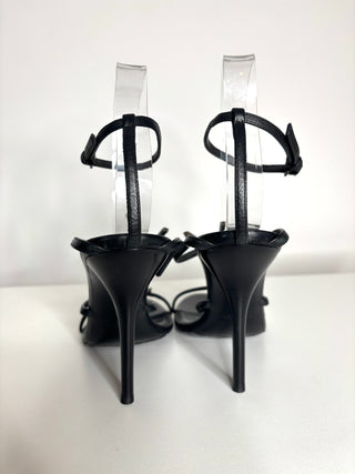 Saint Laurent Cassandra Black Leather Sandals Heels 39.5 UK6.5