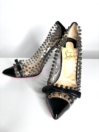 Christian Louboutin Bille Et Boule 100 Black Suede Studded Heels 38.5 UK5.5