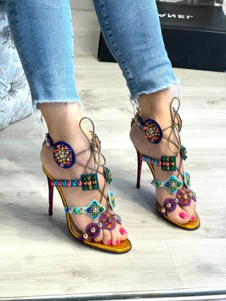 Christian Louboutin Kaleikita 100 Studded Lace-Up Sandals 38 UK5