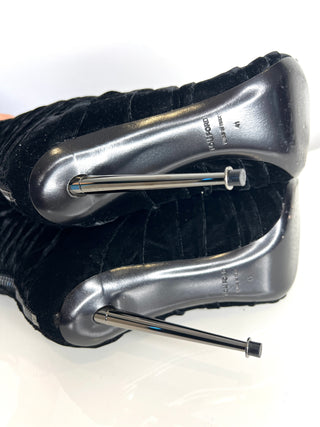 Tom Ford Preloved Black Velvet Pleated Knee-High Heel Boots 41 UK8