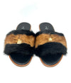 Louis Vuitton Brown Leather Black Brown Mink Fur Slides