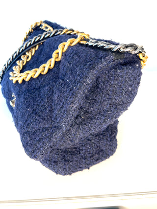 Chanel 19 Navy Tweed Large Flap Shoulder Bag