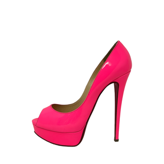 Christian Louboutin Pink Patent Platform Peep Toe Heels