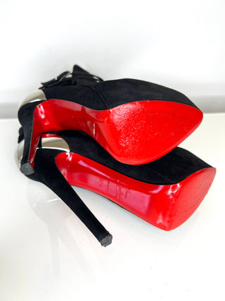 Christian Louboutin Equestria 160 Black Suede Platform Ankle Boots 37.5 UK4.5