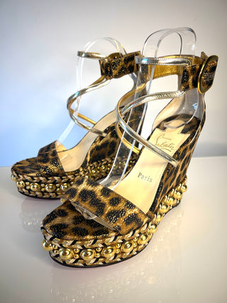 Christian Louboutin Chocazeppa Leopard Print Wedge Sandals – Size 38  UK 5