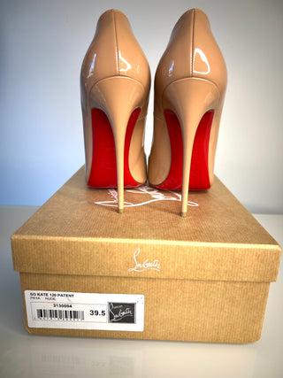 Christian Louboutin So Kate 120 Nude Patent Heels 39.5 UK6.5