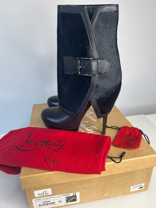 Christian Louboutin Armony 140 Black Leather Platform Heeled Boots – Size 36 / UK 3