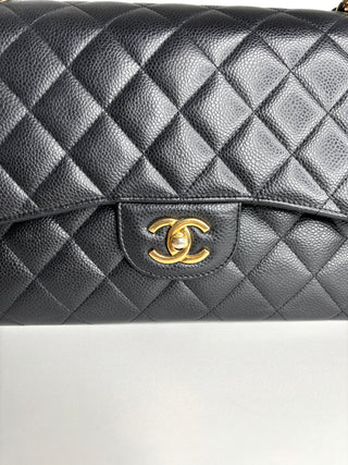 Chanel Jumbo Black Caviar Classic Double Flap Gold Hardware Shoulder Bag 2021