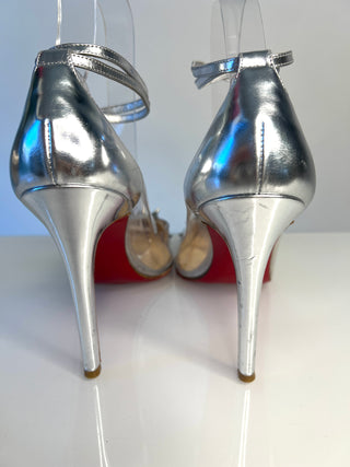Christian Louboutin Just Picks 100 PVC Crystal Spike Silver Leather Pumps Heels - Size 40 UK7