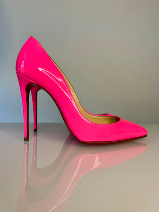 Christian Louboutin Pigalle Follies shiny pink high-heeled shoe with pointed toe