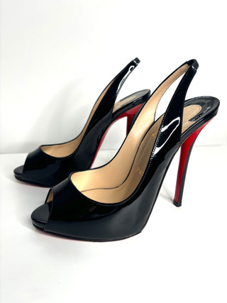 Christian Louboutin Gamma Talon 120 Black Patent Slingback Heels small 37 UK4