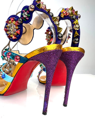Christian Louboutin Kaleikita 100 Studded Lace-Up Sandals 38 UK5