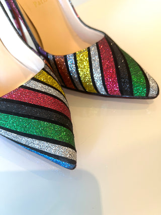 Christian Louboutin So Kate 120 Stripy Glitter Heels 38 UK5